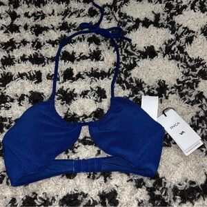 RVCA Tezzy Solid Halter Bikini Top Women Size Large (12) NWT Blue